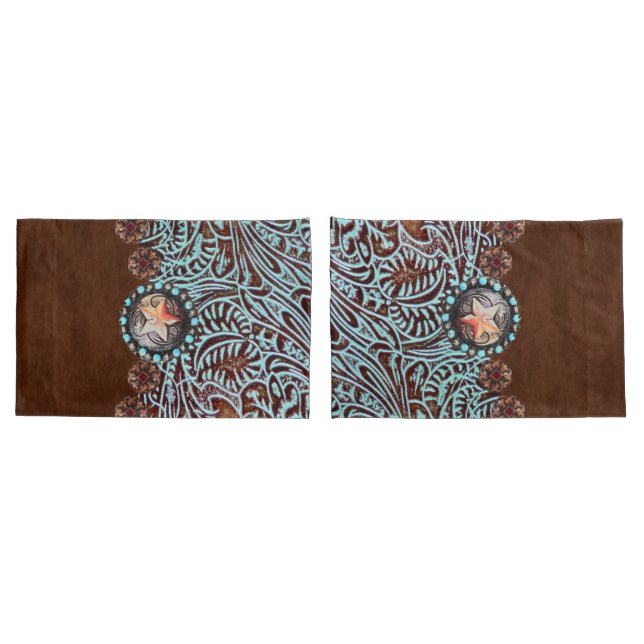 brown turquoise cowboy western country pattern  pillowcase (Back-Set)