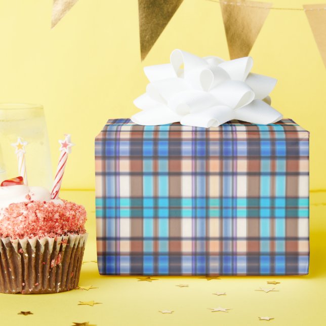 Brown & Turquoise Plaid Wrapping Paper (Birthday Party)