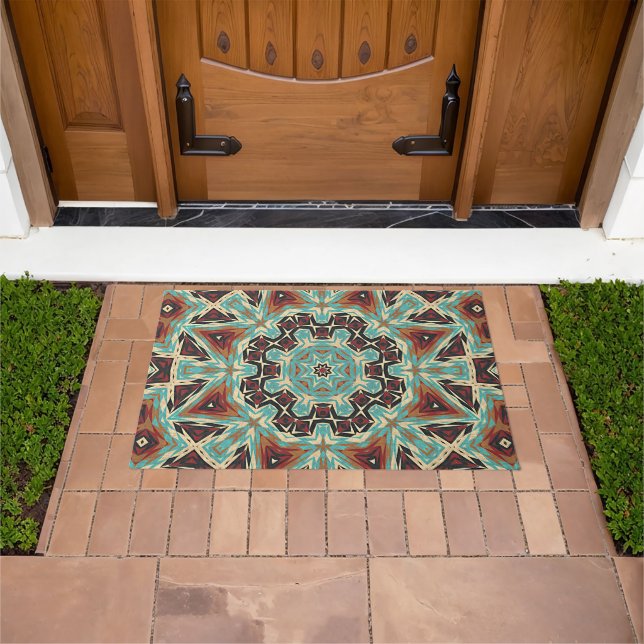Brown Turquoise Red Orange Mandala Tribal Art Doormat (Outdoor)