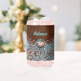 brown turquoise western country cowgirl bridesmaid can glass