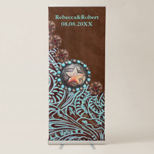 brown turquoise western country tooled leather retractable banner