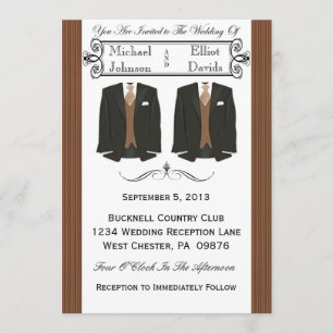 Brown Tuxedo Gay Wedding Invitations