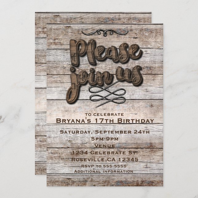 Brown Type Rustic Wood Elegant Invitation (Front/Back)