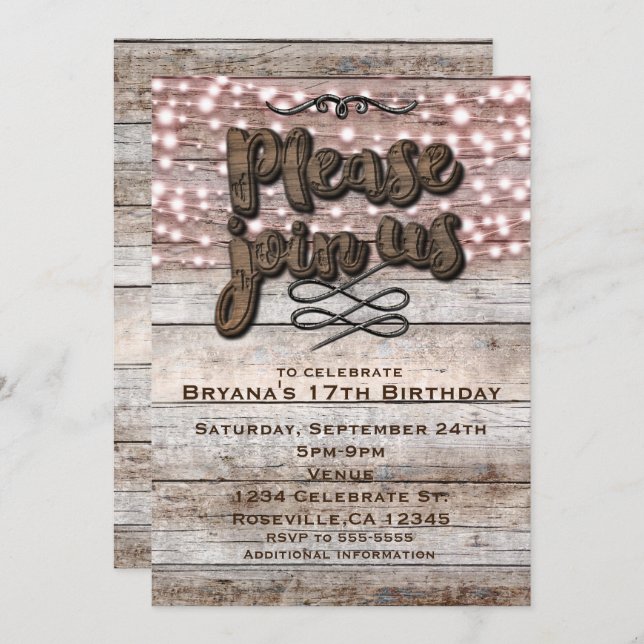 Brown Type Rustic Wood & Lights Elegant Invitation (Front/Back)
