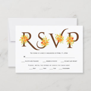 Brown typography, orange roses wedding RSVP card