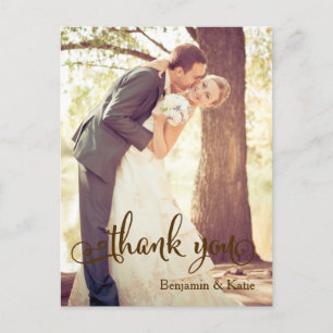 Brown Typography Wedding Thank You Postcard