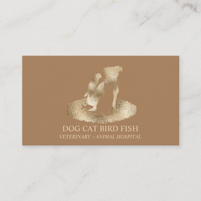 Brown Veterinarian Animal Hospital Pet Sitting Business Card (Front)