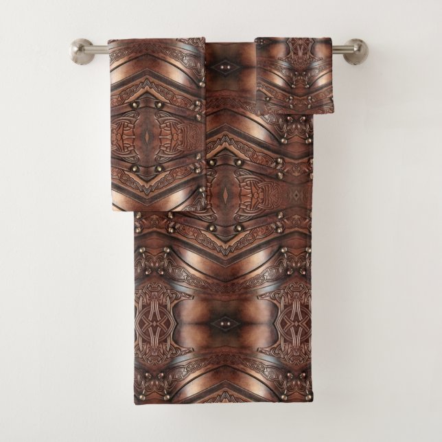 Brown Viking Armor leather print Bath Towel Set (Insitu)