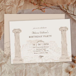 Brown vintage ancient architecture birthday invitation
