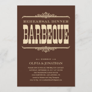 Brown Vintage Barbeque Rehearsal Dinner Invitation