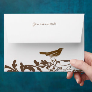 Brown Vintage Bird Wedding Envelopes