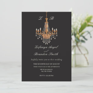 Brown vintage chandeliers wedding  invitation