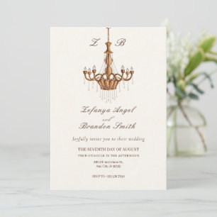 Brown vintage chandeliers wedding invitation