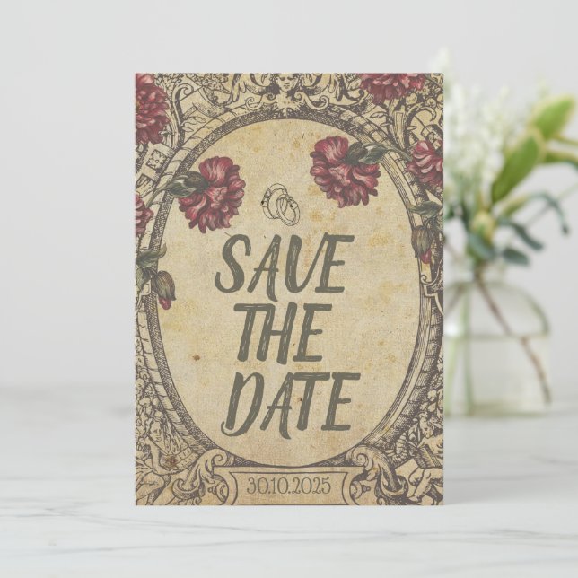 Brown Vintage Classic Wedding Save The Date (Standing Front)