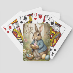 Brown Vintage Easter Bunny Holding Eggs Playing Cards