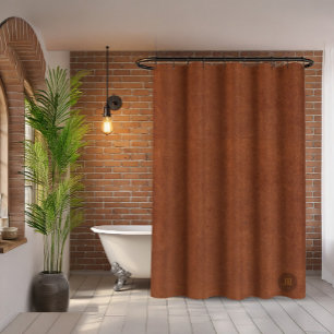 Brown Vintage Faux Leather Custom Text Shower Curtain
