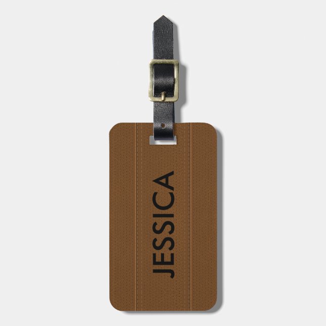 Brown vintage faux leather luggage tag (Front Vertical)