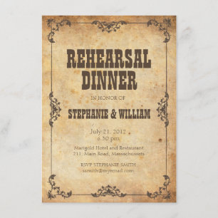 Brown Vintage Floral Rehearsal Dinner Card