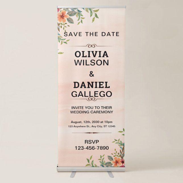 Brown Vintage Flower wedding Vertical  Retractable Banner (Front)