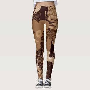 Brown Vintage flowers and birds Leggings