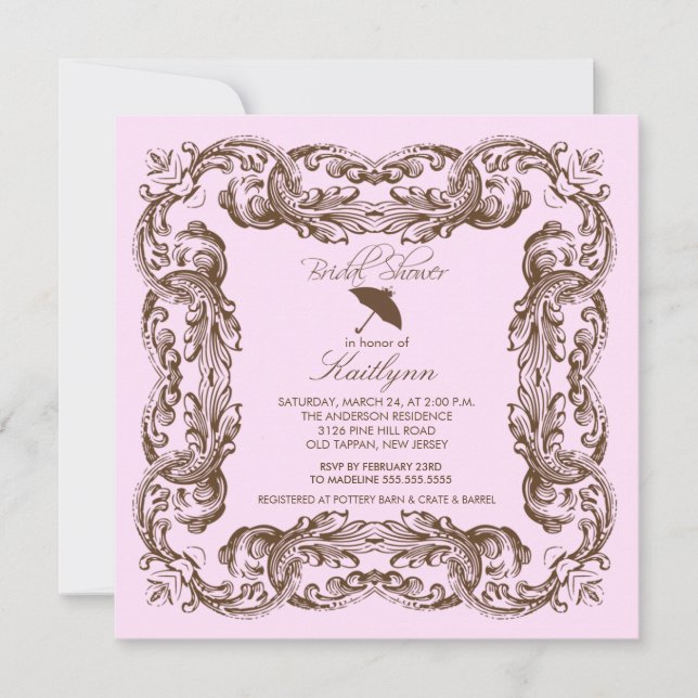 Brown Vintage Frame Bridal Shower Invitations (Front)
