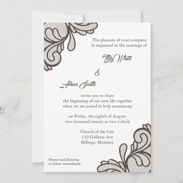 Brown Vintage Lace Wedding - Invitation (Front)