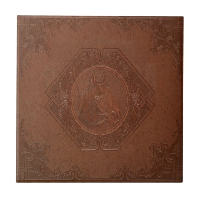 Brown Vintage leather framed horse-head Tile (Front)