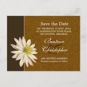 brown vintage lily blossom save the date postcards
