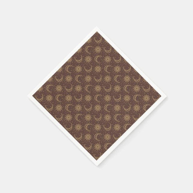 Brown vintage moon ornamental pattern napkin (Corner)
