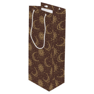 Brown vintage moon ornamental pattern wine gift bag