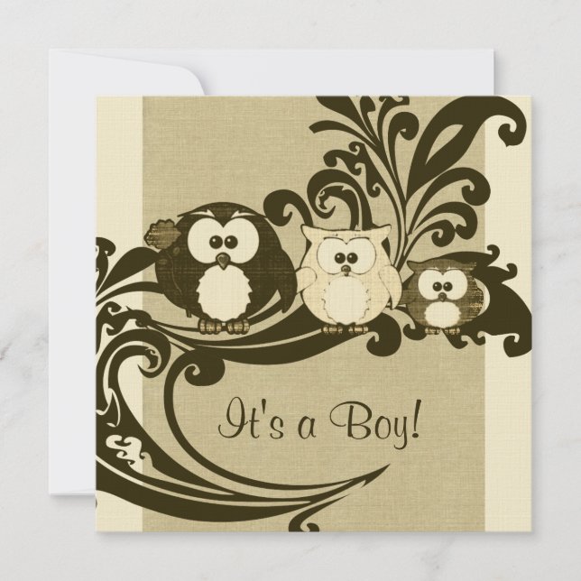 Brown Vintage Owl Family Baby Shower Invitation (Front)