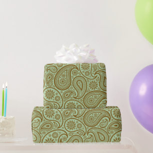 Brown Vintage Paisley Custom Green Background Wrapping Paper