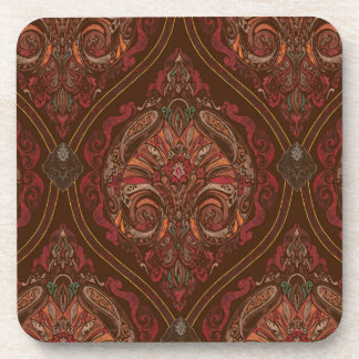 Brown Vintage Paisley Mandala Beverage Coaster 