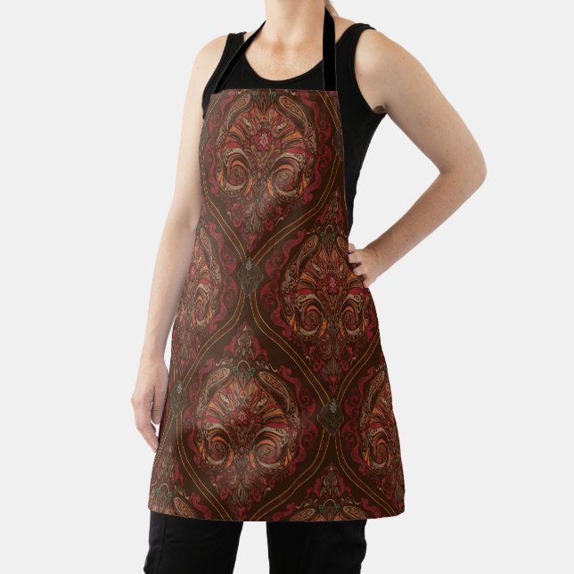 Brown Vintage Paisley Mandala Kitchen Apron - Boho (Insitu)