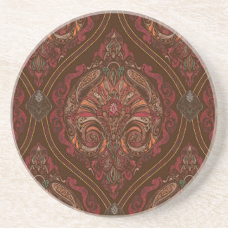 Brown Vintage Paisley Mandala Round Coaster - Boho