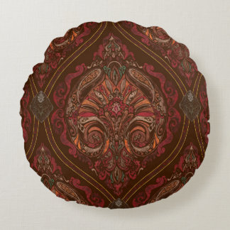Brown Vintage Paisley Mandala Throw Pillow - Boho 