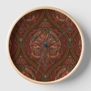 Brown Vintage Paisley Mandala Wall Clock
