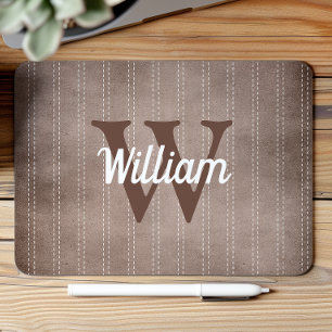 Brown Vintage Pinstripe Retro Monogram Mouse Mat