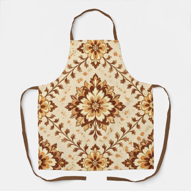Brown vintage shabby pattern apron (Front)