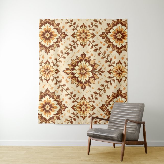 Brown vintage shabby pattern tapestry (In Situ)
