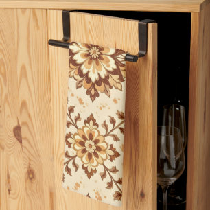 Brown vintage shabby pattern tea towel