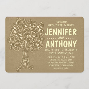 brown vintage tree rustic wedding invitation
