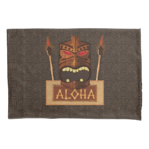 Brown Vintage Wooden Wood Tiki Personalised Aloha Pillowcase
