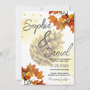 Brown Watercolor Autumn wedding  Invitation