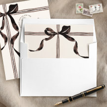 Brown Watercolor Bow Elegant Wedding Invitation