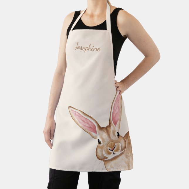Brown Watercolor Bunny With Big Ears Cute Easter Apron (Insitu)