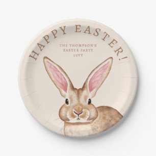 Brown Watercolor Bunny With Big Ears Cute Easter Paper Plate