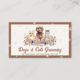 Brown Watercolor Dogs Cats Paw Print Pet Sitter Business Card