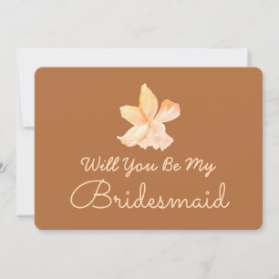Brown Watercolor Flower Will You Be My Bridesmaid Invitation