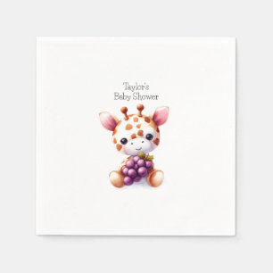 Brown Watercolor Giraffe Minimalist Baby Shower Napkin